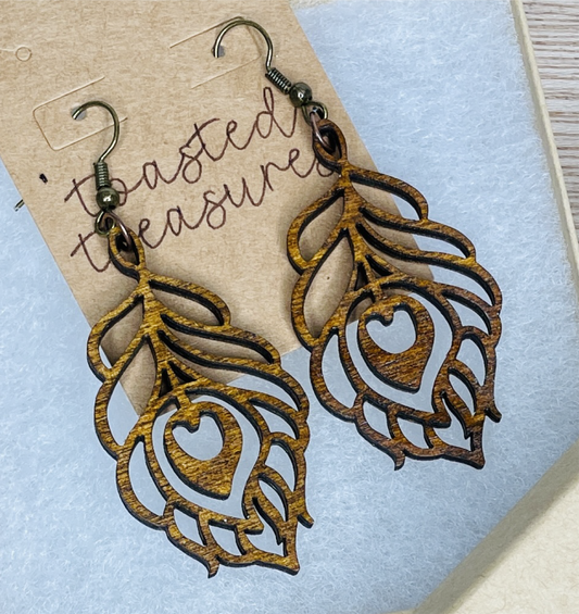 Fancy Heart Wood Earrings
