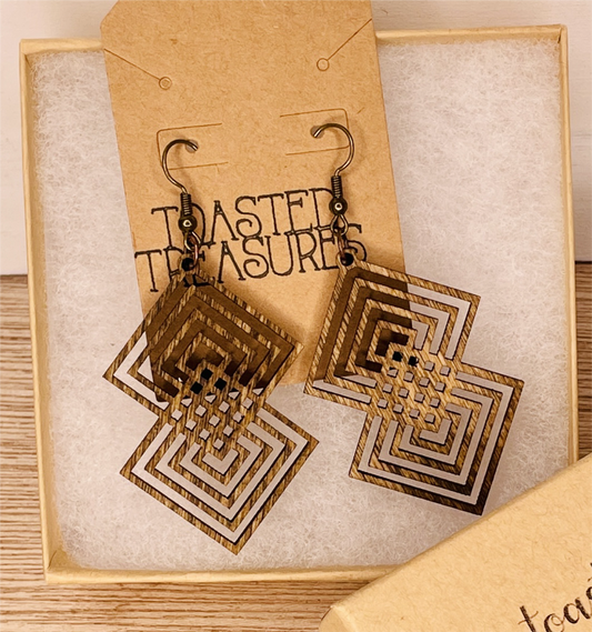 Diamond Stack Wood Earrings