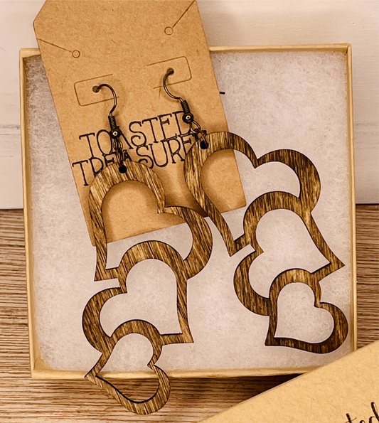 Dangle Hearts Wood Earrings