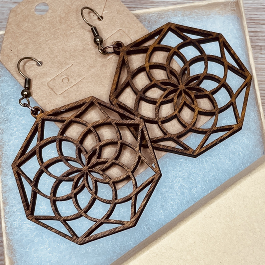 Fancy Floral Wood Earrings