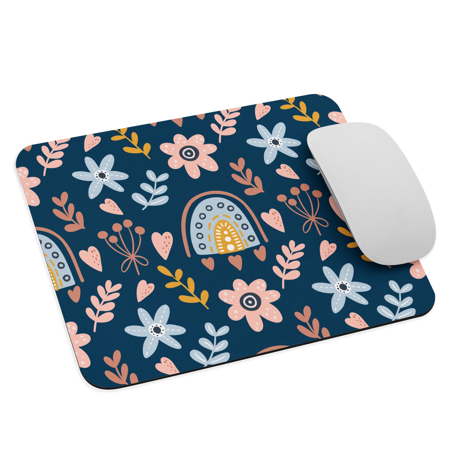 Navy Floral Rainbow Mouse pad