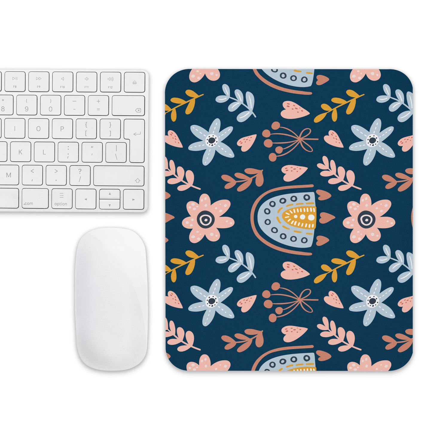 Navy Floral Rainbow Mouse pad