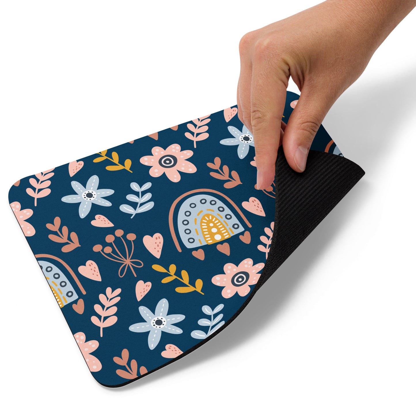 Navy Floral Rainbow Mouse pad
