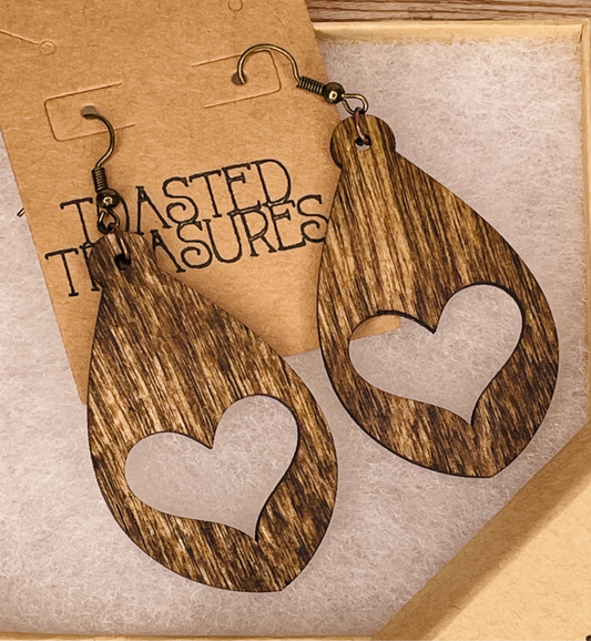 Single Heart Wood Earrings
