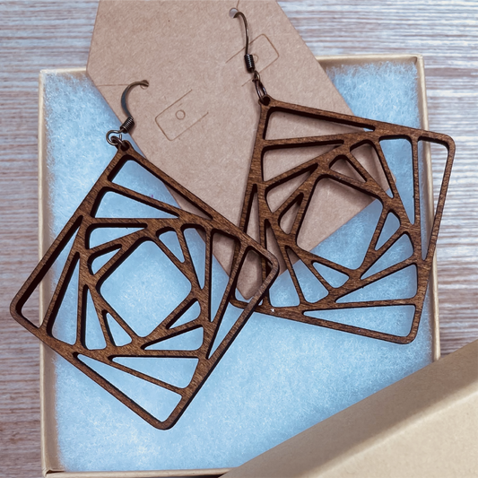 Spiral Square Wood Earrings
