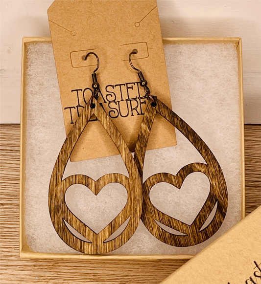 Open Heart Wood Earrings